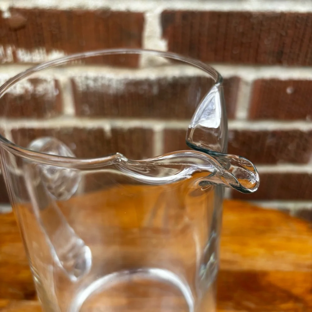 Vintage Hand Blown Clear Crystal Tall Pitcher Applied Handle & Pinched Spout